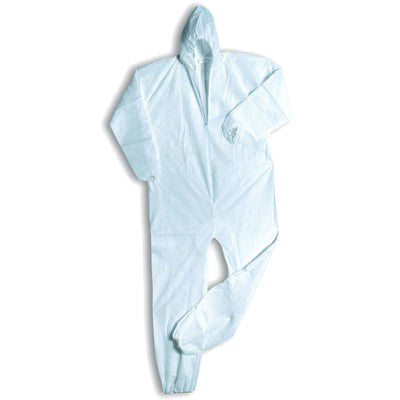 Combinaison de protection blanche à capuche, fermeture zippée et poignets élastiqués