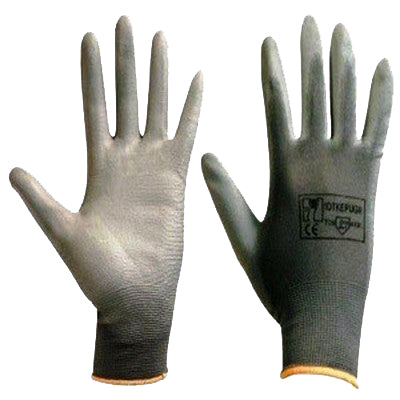 Paire de gants de travail gris, enduction en polyuréthane sur la paume et les doigts