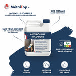 Antirouille incolore MétalTop transparent satin, sans solvant, pour métaux sains ou rouillés