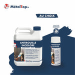 Antirouille incolore MétalTop satin, en bidon et bombe aérosol avec buse orientable