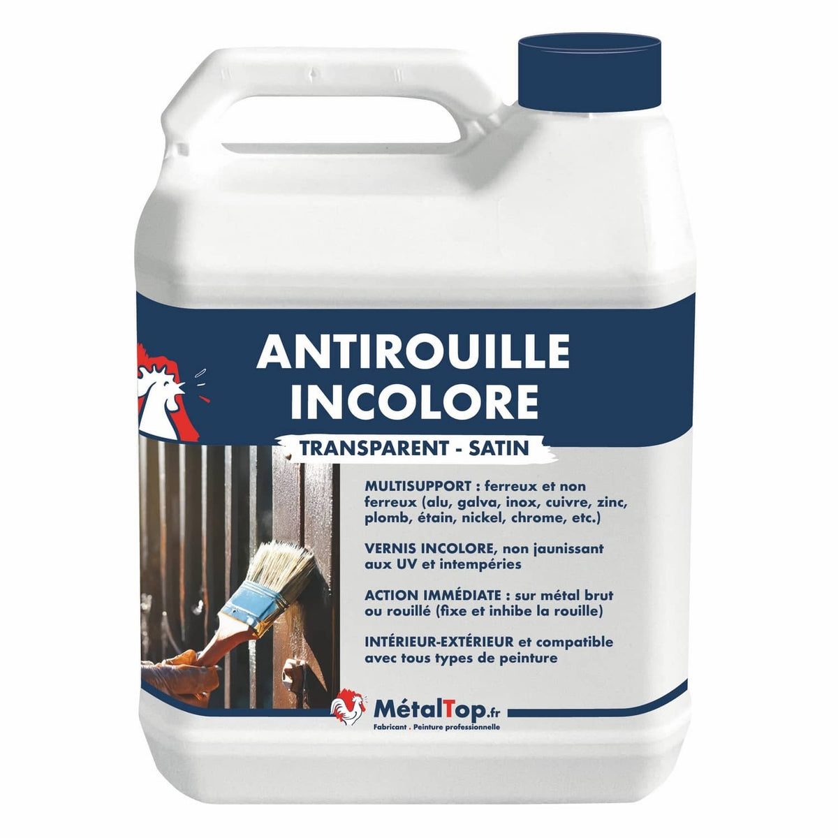 Bidon de vernis antirouille incolore transparent satin MétalTop, multisupport