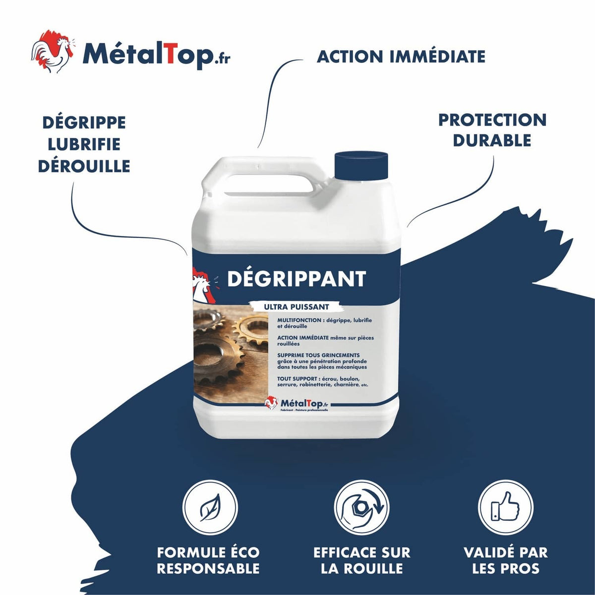 Bidon de dégrippant MétalTop.fr ultra puissant : dégrippe, lubrifie et dérouille