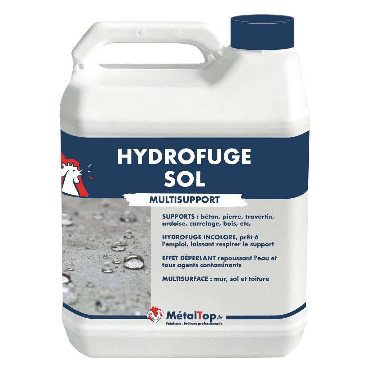 Bidon blanc Hydrofuge Sol MétalTop, hydrofuge incolore pour béton, pierre et carrelage