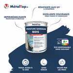 Pot de peinture bardage bois MétalTop haute résistance, à étiquette bleu marine