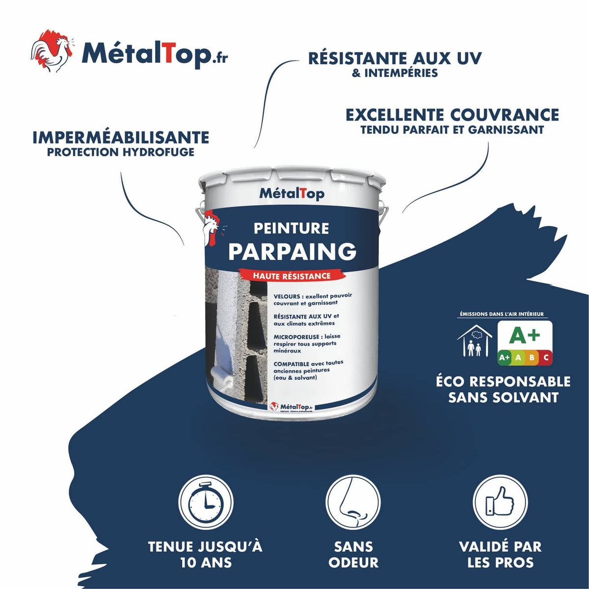 Pot de peinture parpaing MétalTop haute résistance, imperméabilisante et résistante aux UV