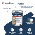 Pot de peinture porte intérieur MétalTop satinée, haute résistance, lessivable, sans solvant