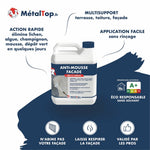 Bidon d'anti-mousse façade MétalTop prêt à l'emploi, traitement contre lichen, algue et mousse
