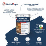 Pot de peinture murale intérieure lessivable MétalTop satinée, étiquette bleu marine