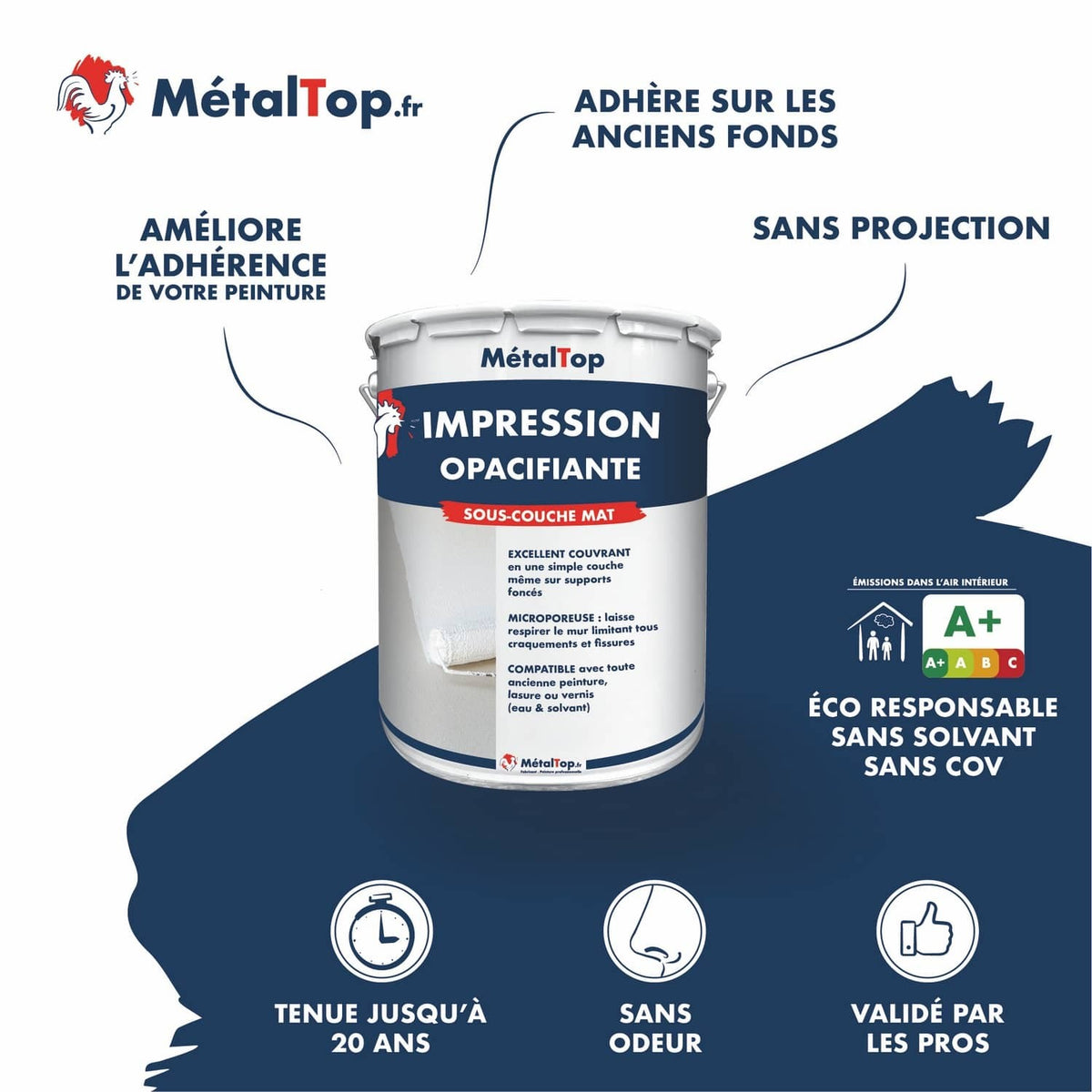 Pot de sous-couche mat Impression opacifiante MétalTop, sans solvant, adhérence renforcée