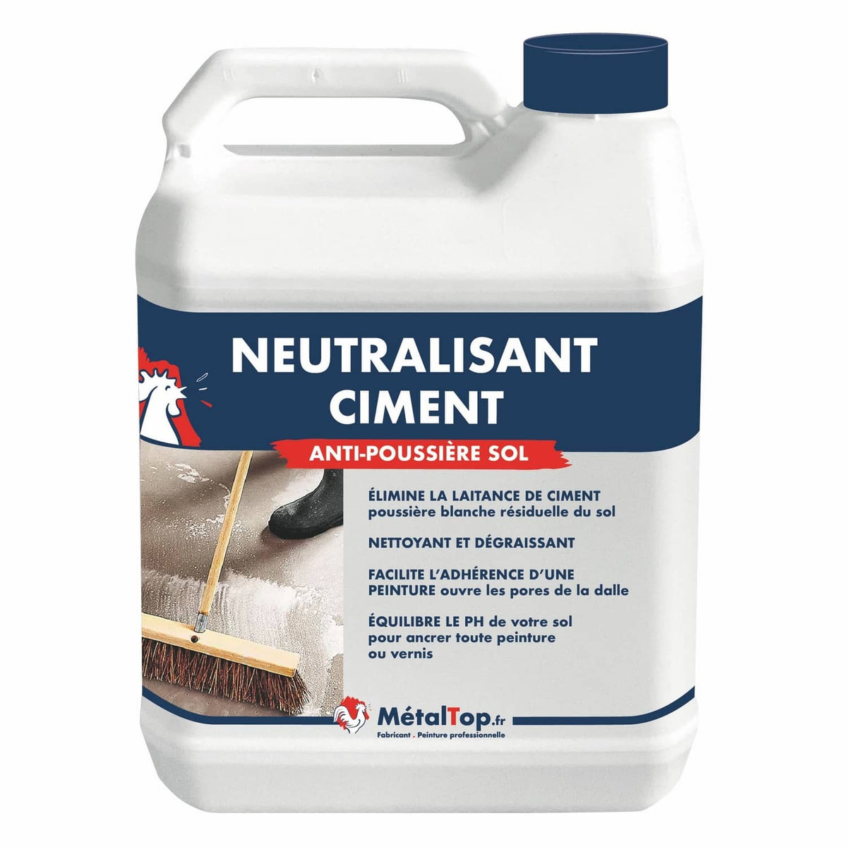 Bidon de Neutralisant Ciment anti-poussière sol MétalTop, bouchon bleu
