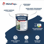 Pot de peinture bois intérieur MétalTop haute résistance, aspect velours, sans solvant