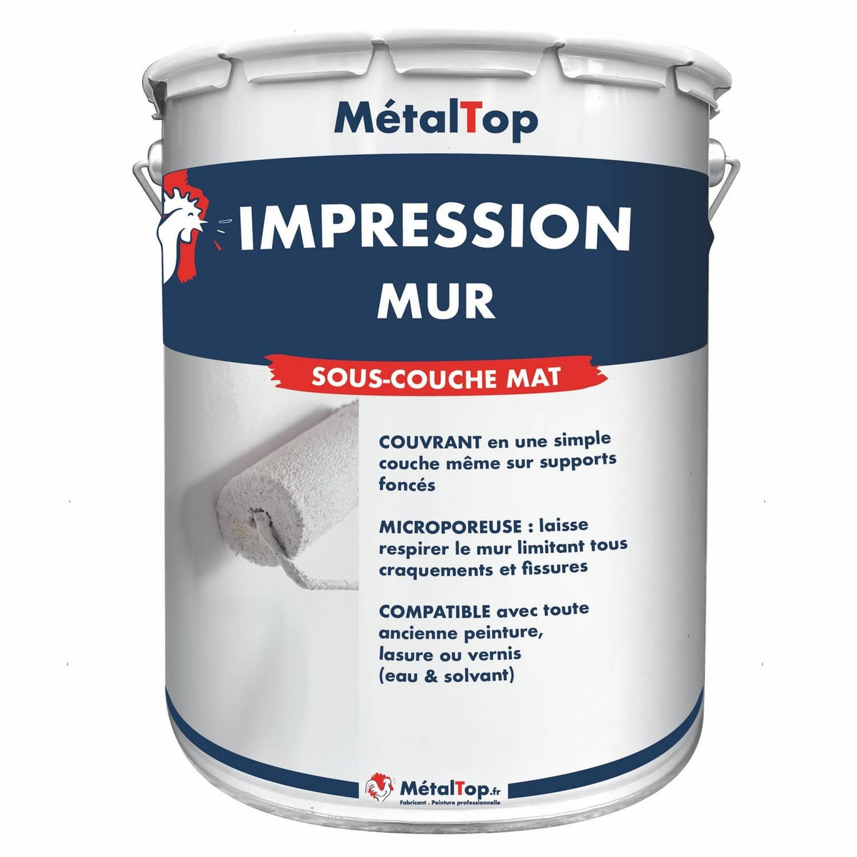 Pot MétalTop Impression Mur, sous-couche mate blanche pour murs