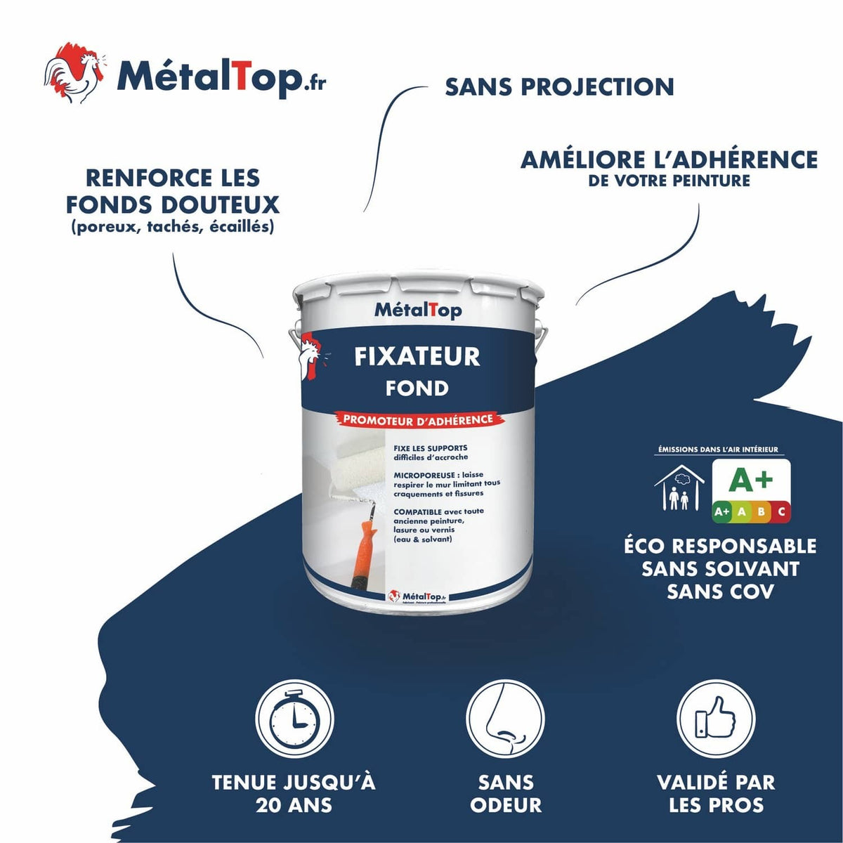 Pot de Fixateur fond MétalTop : promoteur d'adhérence pour fonds poreux, tachés ou écaillés