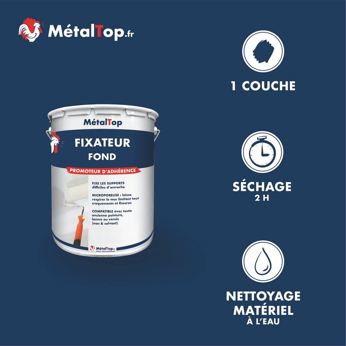 Pot de Fixateur fond MétalTop, promoteur d'adhérence blanc, 1 couche, séchage 2 h