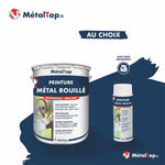 Pot et bombe aérosol de peinture antirouille MétalTop Métal Rouillé, finition brillante