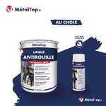 Pot de laque antirouille satin MétalTop bleu marine et aérosol avec buse orientable