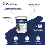 Pot de laque antirouille MétalTop satin, sans solvant, pour métaux ferreux et non ferreux
