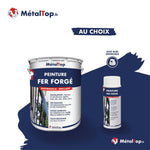 Pot et bombe aérosol de peinture fer forgé MétalTop bleu marine, antirouille et brillant