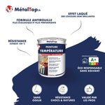 Pot de peinture MétalTop anti-rouille demi brillante, résistance 150°C, sans solvant, 200 couleurs