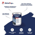 Pot de peinture antirouille acier MétalTop satinée mat, bande bleu marine