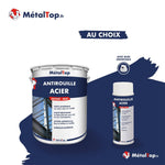 Bidon et bombe aérosol de peinture antirouille acier MétalTop satiné-mat, avec buse orientable