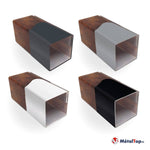 Quatre profilés rectangulaires rouillés, finitions anthracite, grise, blanche et noire