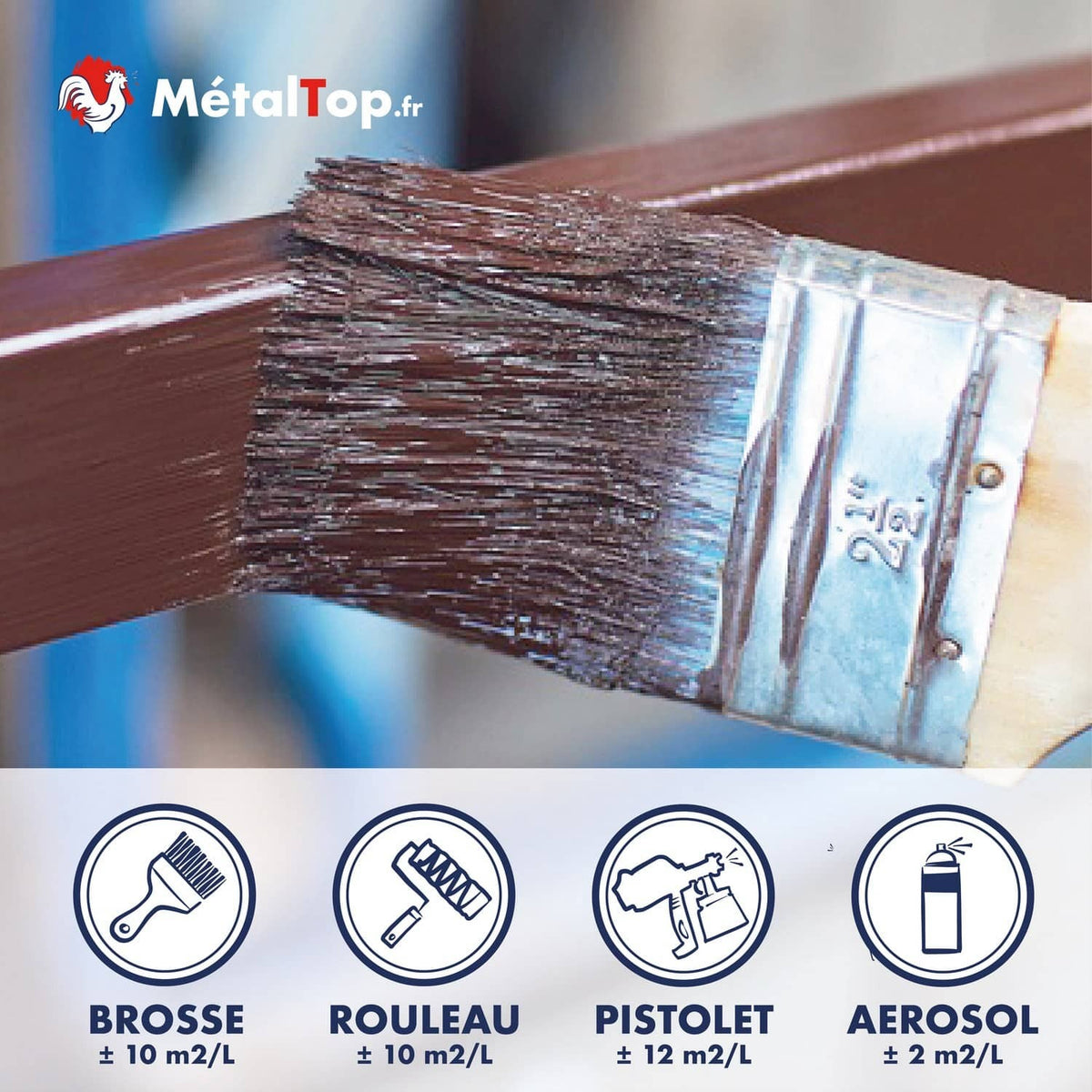Peinture métal marron au pinceau, rendements par outil : brosse, rouleau, pistolet, aérosol
