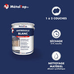 Pot de peinture antirouille blanc mat MétalTop, séchage 2 h par couche