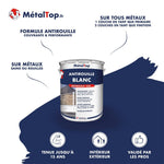 Pot de peinture antirouille blanc mat MétalTop pour métaux ferreux et non ferreux