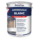 Pot de peinture MétalTop antirouille blanc mat avec photo d'un portail blanc en métal