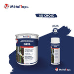 Pot et aérosol de peinture antirouille gris mat MétalTop, avec buse orientable