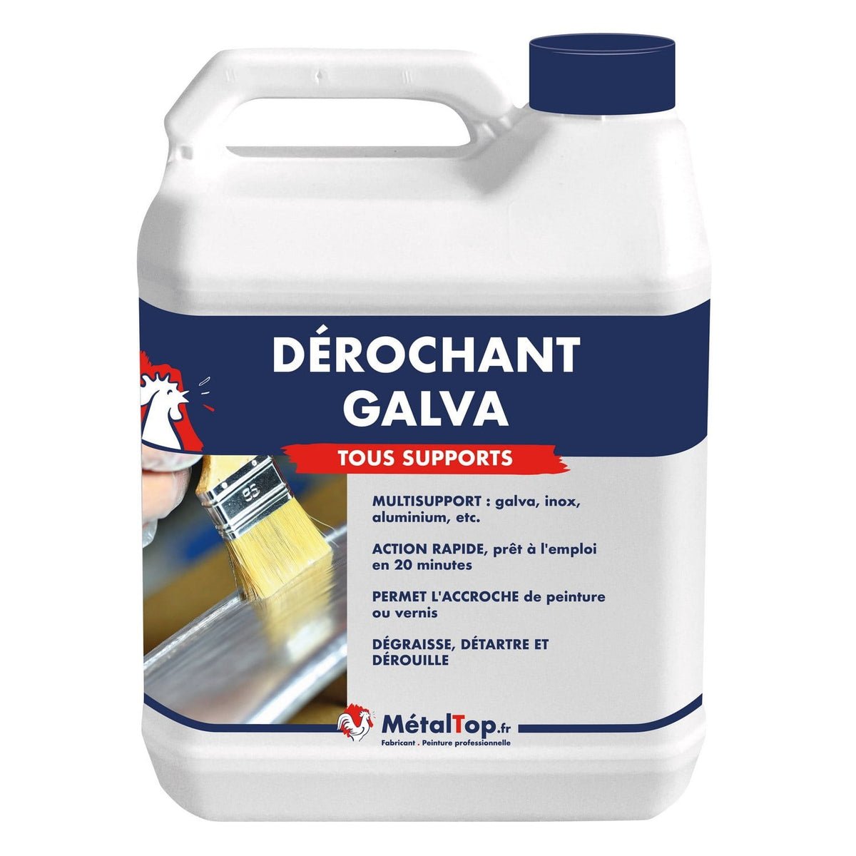 Bidon blanc du dérochant Galva MétalTop, multisupport pour galva, inox et aluminium