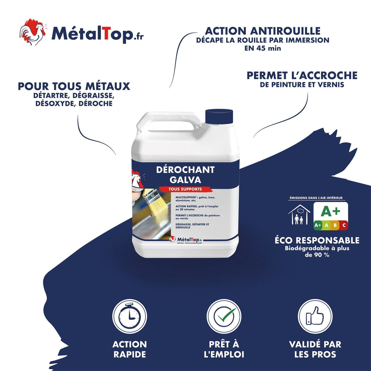 Bidon de Dérochant Galva MétalTop : décapant antirouille, dégraissant et détartrant pour tous métaux
