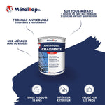 Pot de peinture antirouille charpente MétalTop finition satin, fond bleu marine