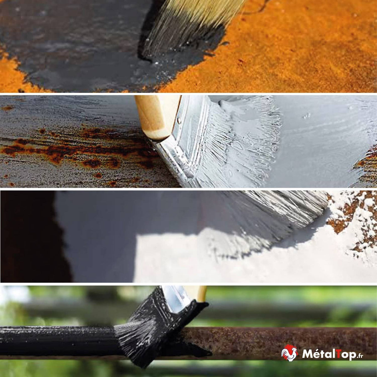 Application au pinceau d'une peinture antirouille sur du métal rouillé
