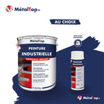 Pot de peinture industrielle antirouille brillante MetalTop et bombe aérosol à buse orientable