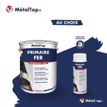 Pot de primaire fer antirouille mat MétalTop et bombe aérosol à buse orientable