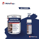 Pot et aérosol de peinture fer monocouche MétalTop antirouille semi brillant bleu marine