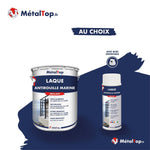 Laque antirouille marine bleu foncé MétalTop en pot et en bombe aérosol