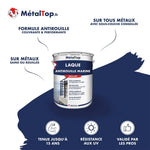 Pot de laque antirouille marine brillant MétalTop, bleu marine, pour métaux sains ou rouillés