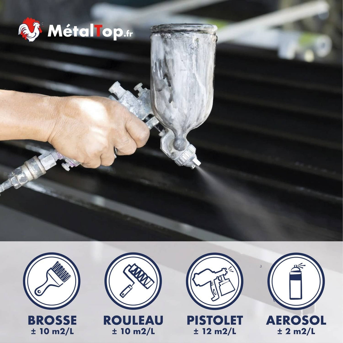 Peinture noire au pistolet sur métal : comparatif brosse, rouleau, pistolet et aérosol