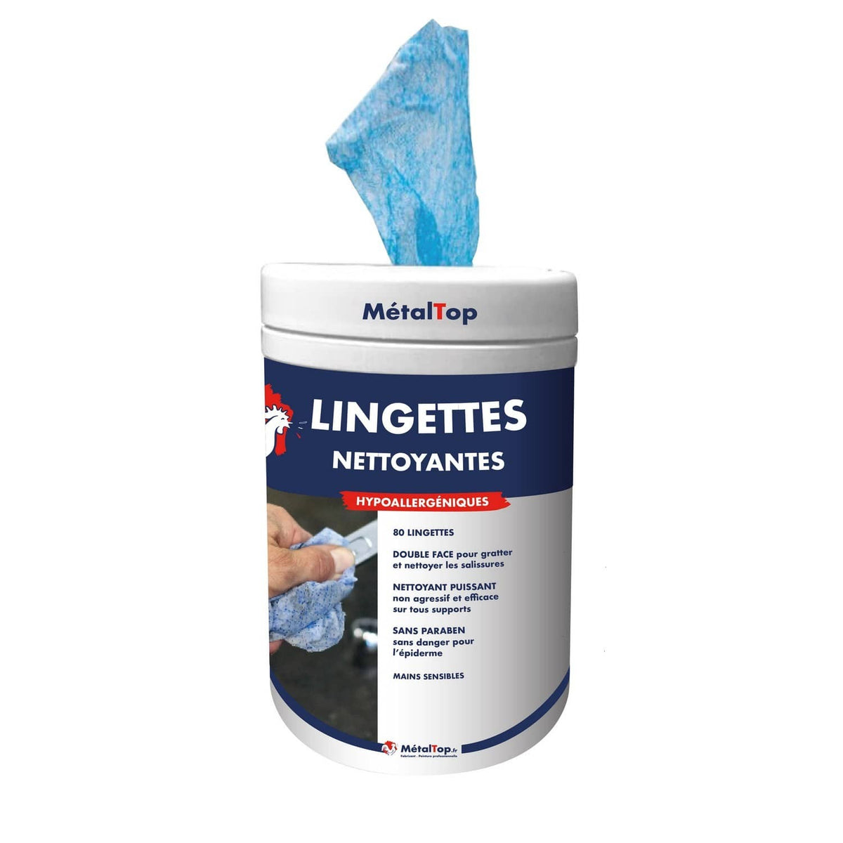 Boîte de 80 lingettes nettoyantes MétalTop bleues, hypoallergéniques