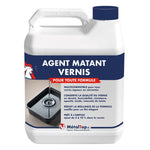 Bidon blanc d'agent matant pour vernis MétalTop, étiquette bleue et blanche