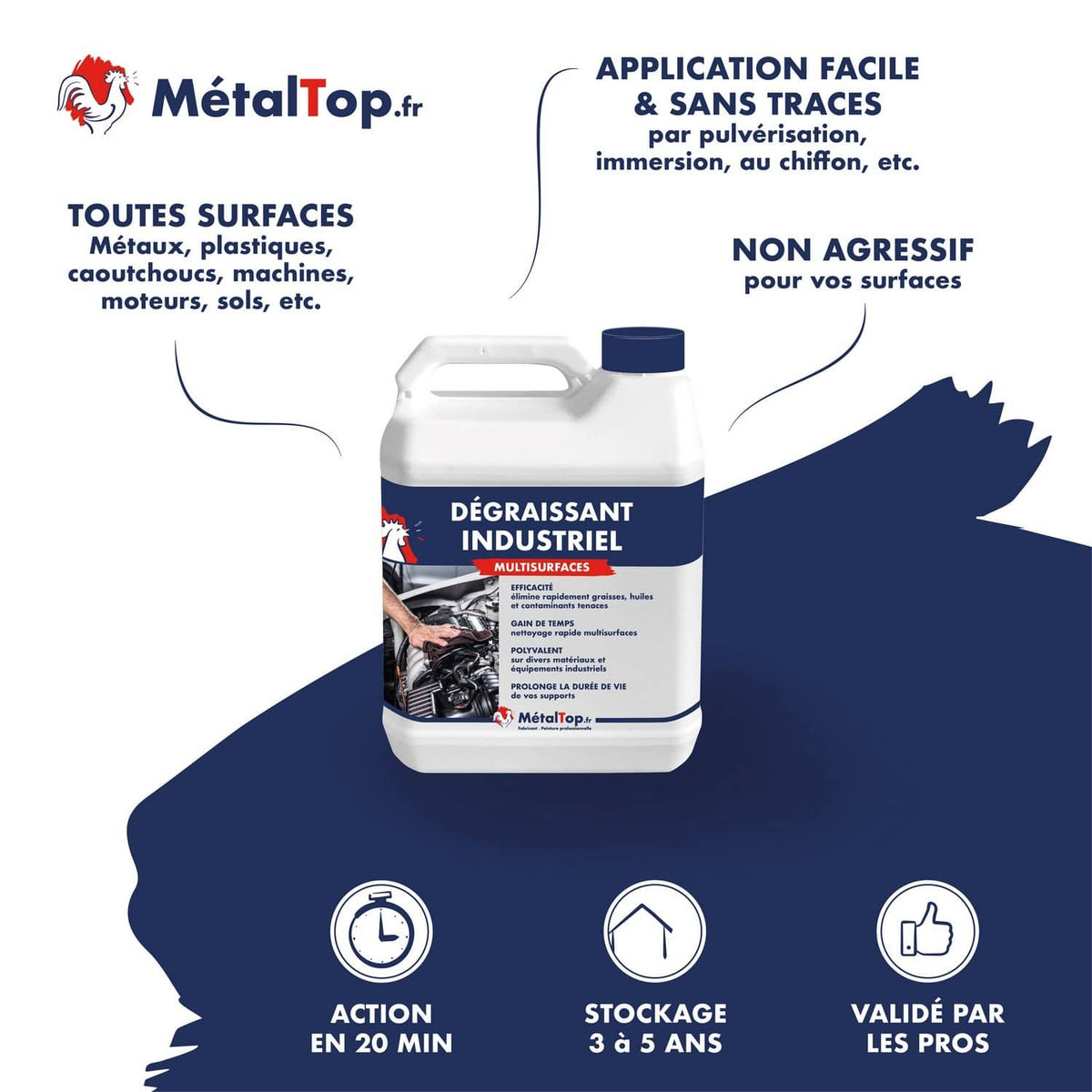Bidon de dégraissant industriel multisurfaces MétalTop pour métaux, plastiques et moteurs