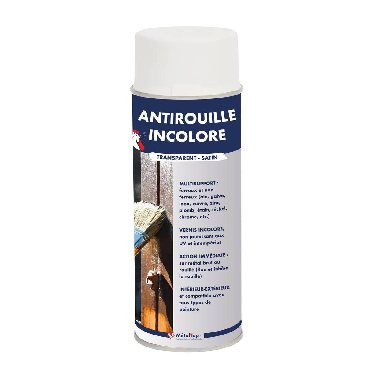 Bombe aérosol Antirouille Incolore MétalTop, vernis transparent satin pour métal