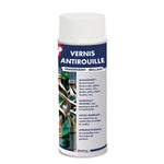 Bombe de vernis antirouille transparent brillant MétalTop, sur fond de grille en fer forgé