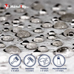 Gouttes d'eau sur métal gris, revêtement MétalTop : brosse, rouleau, pistolet ou pulvérisateur