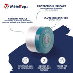 Rouleau de protection MétalTop : film transparent et ruban bleu tissé avec adhésif en caoutchouc