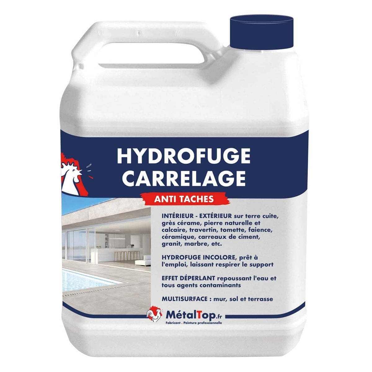 Bidon d'hydrofuge carrelage anti-taches MétalTop, incolore, pour sols, murs et terrasses