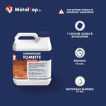 Bidon blanc Hydrofuge Tomette anti-taches MétalTop sur fond de carreaux de terre cuite